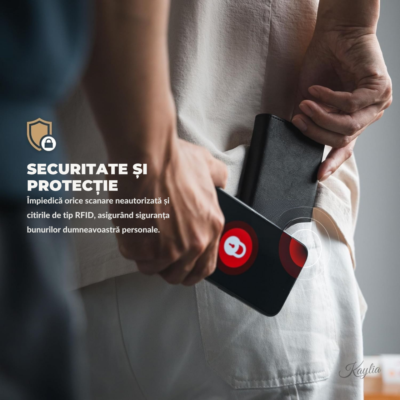 ortofel Smart Kaylia din piele microfibră neagră cu protecție RFID și suport carduri pop-up [5]