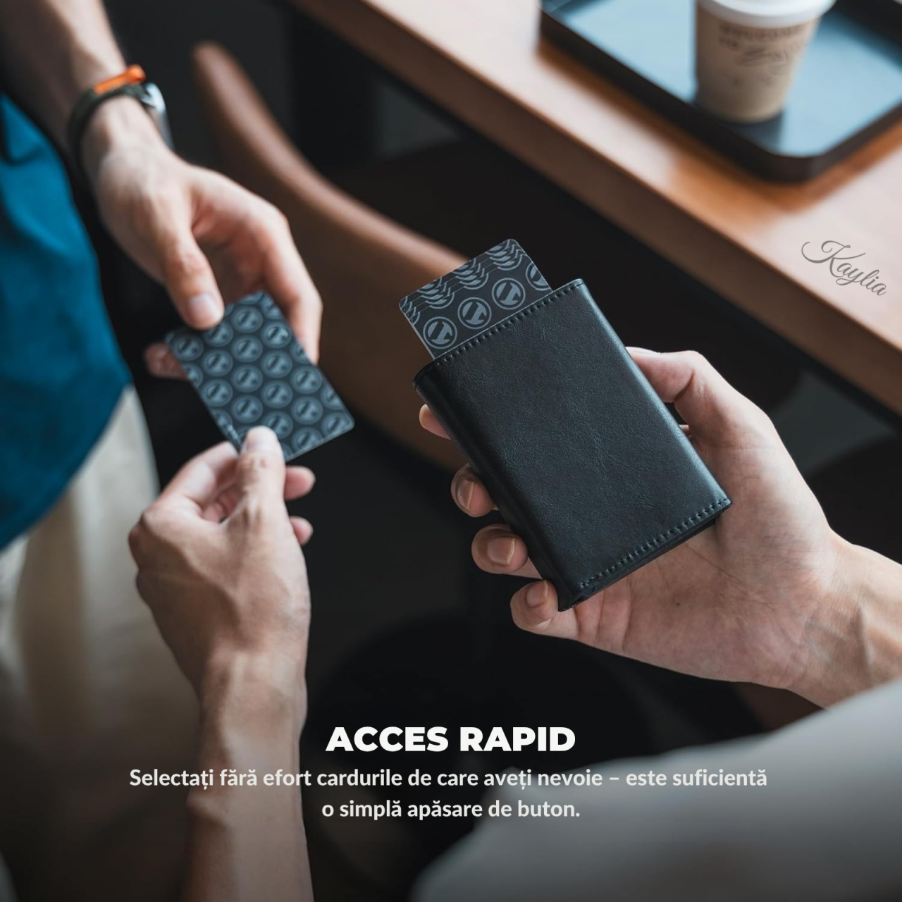 ortofel Smart Kaylia din piele microfibră neagră cu protecție RFID și suport carduri pop-up [3]