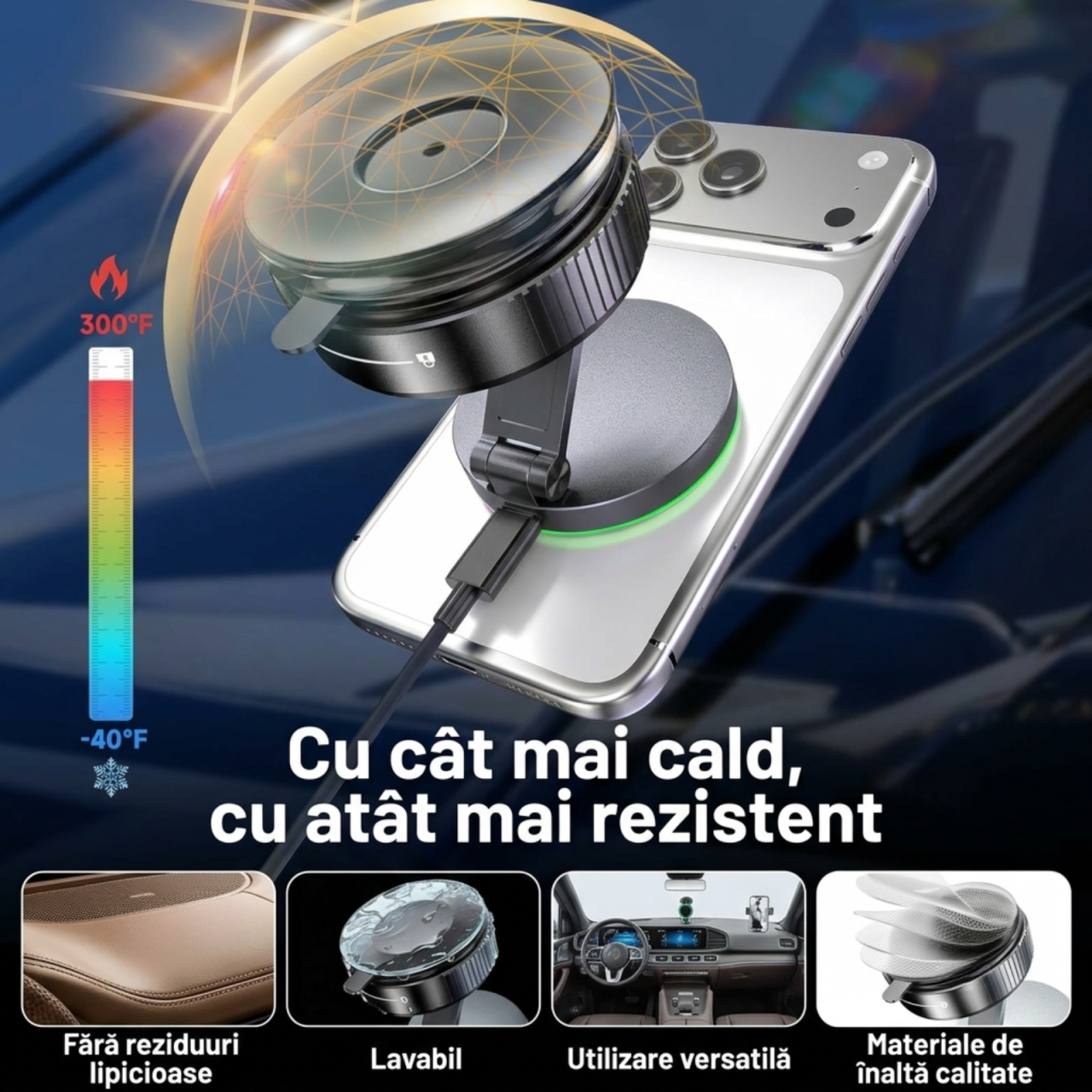 Suport auto telefon Kaylia K37S cu incarcare wireless 15W si prindere vidare nano gel [6]
