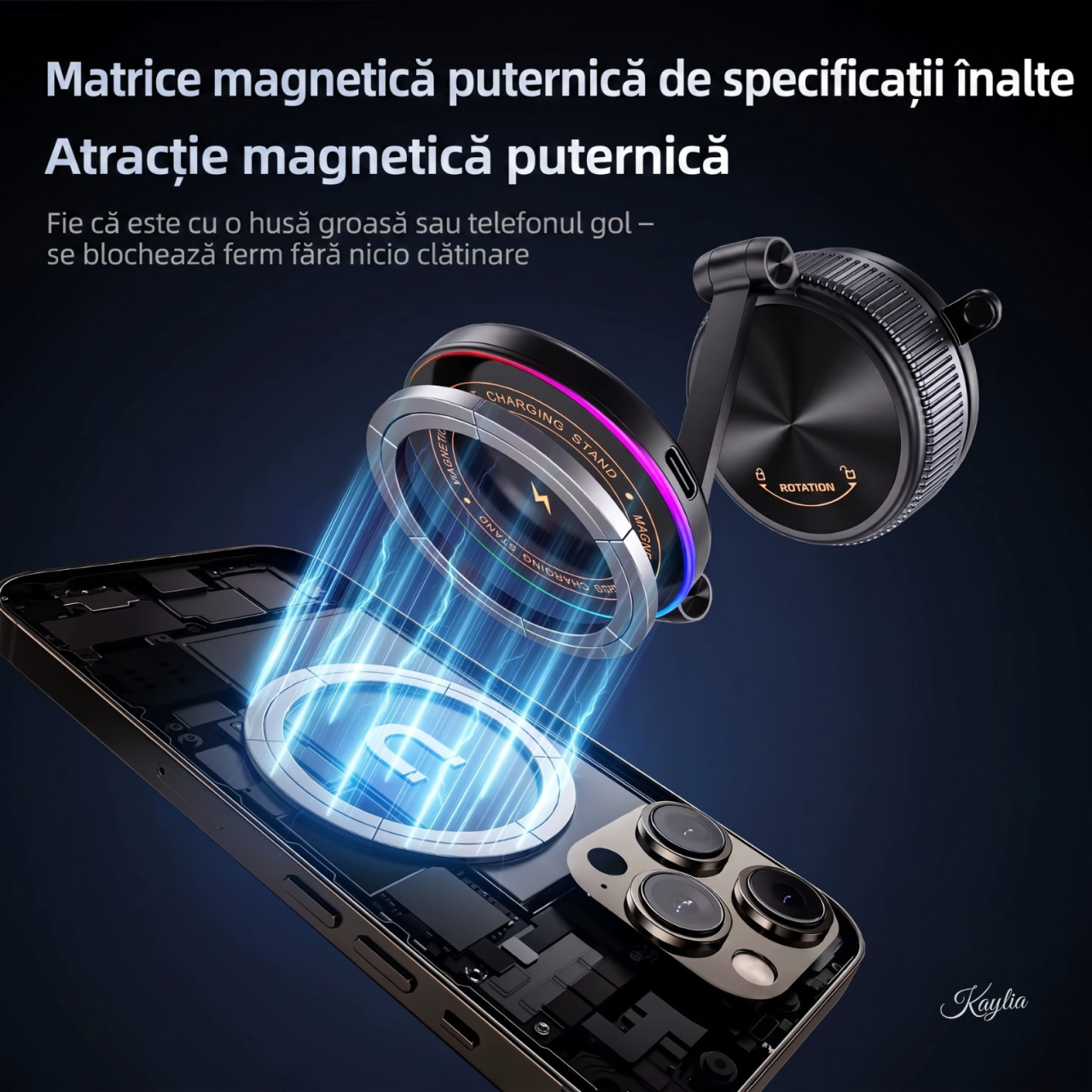 Suport auto telefon Kaylia K37S cu incarcare wireless 15W si prindere vidare nano gel [5]