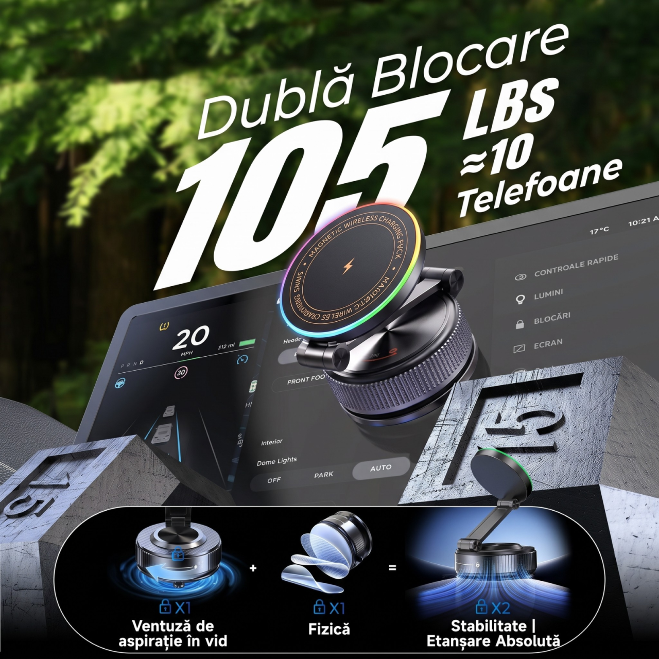 Suport auto telefon Kaylia K37S cu incarcare wireless 15W si prindere vidare nano gel [4]
