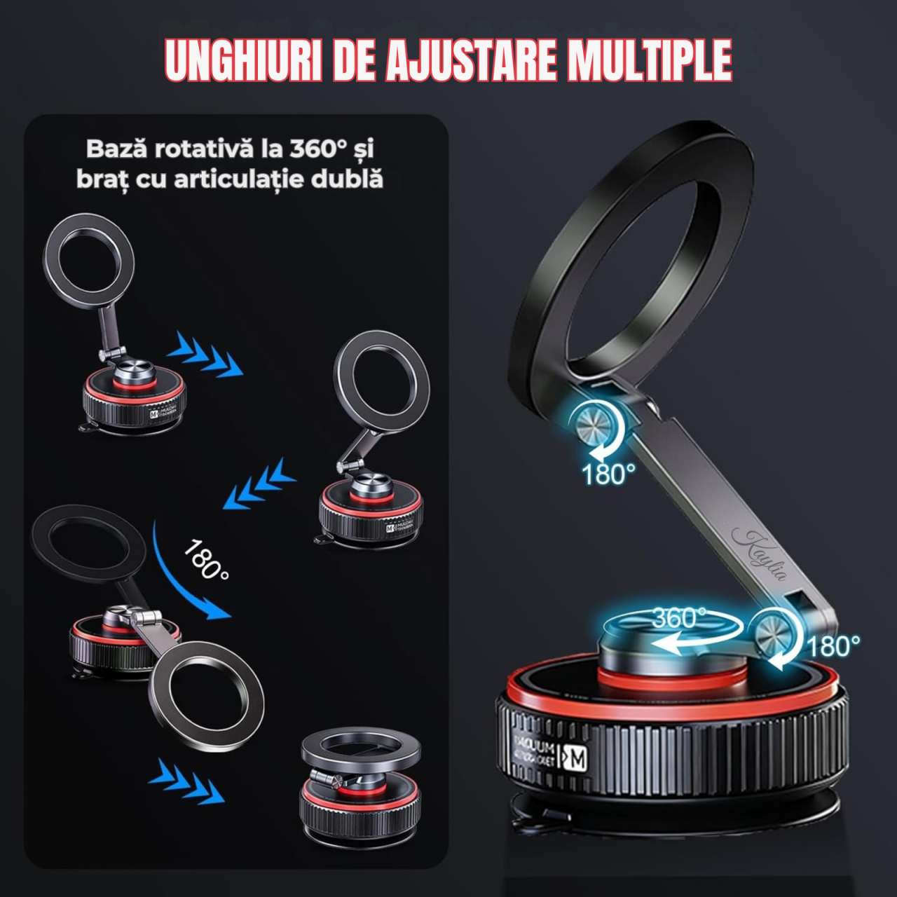 Suport auto pentru telefon Kaylia cu prindere magnetică MagSafe și ventuză de vid pe bord [4]