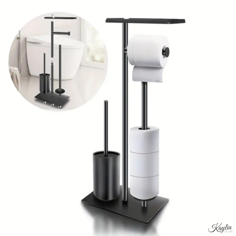 Produse pentru casa - suport-hartie-igienica-kaylia-4-in-1-design-modern-multifunctional-spatiu-de-depozitare-rezerva-pentru-hartie-igienica-perie-de-toaleta-metal-inox-negru