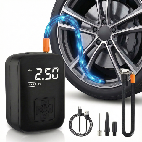 Accesorii pentru iarna - compresor-auto-portabil-kaylia-pompa-aer-masina-baterie-3600mah-4-accesorii-umflare-roti-minge-bicicleta-usor-de-utilizat-incarcare-usb-ecran-digital-oprire-automata-negru