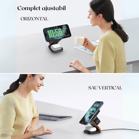 Incarcator Wireless Portabil 3 in 1 – Statie Pliabila pentru Telefon-Tableta-Casti, 15W, Fixare Magnetica, Kaylia [2]