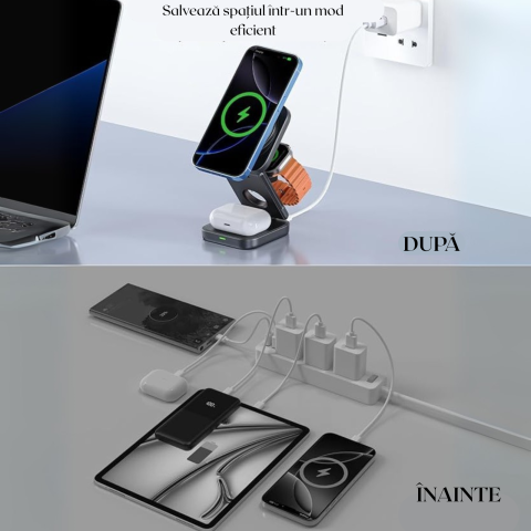 Incarcator Wireless Portabil 3 in 1 – Statie Pliabila pentru Telefon-Tableta-Casti, 15W, Fixare Magnetica, Kaylia [7]