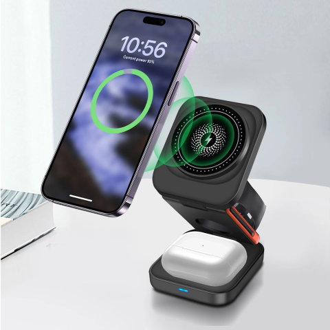 Incarcator Wireless Portabil 3 in 1 – Statie Pliabila pentru Telefon-Tableta-Casti, 15W, Fixare Magnetica, Kaylia [1]