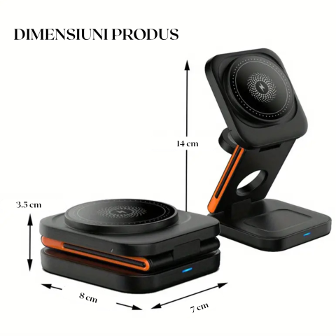 Incarcator Wireless Portabil 3 in 1 – Statie Pliabila pentru Telefon-Tableta-Casti, 15W, Fixare Magnetica, Kaylia [9]