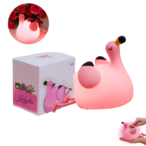 Lampi de veghe - lampa-de-veghe-squishy-kaylia-flamingo-3-moduri-de-iluminare-autonomie-6-ore-silicon-moale-control-intensitate-prin-atingere-reincarcabila