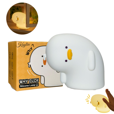 Lampi de veghe - lampa-de-veghe-squishy-kaylia-why-duck-3-moduri-de-iluminare-autonomie-6-ore-silicon-moale-control-intensitate-prin-atingere-reincarcabila-alb