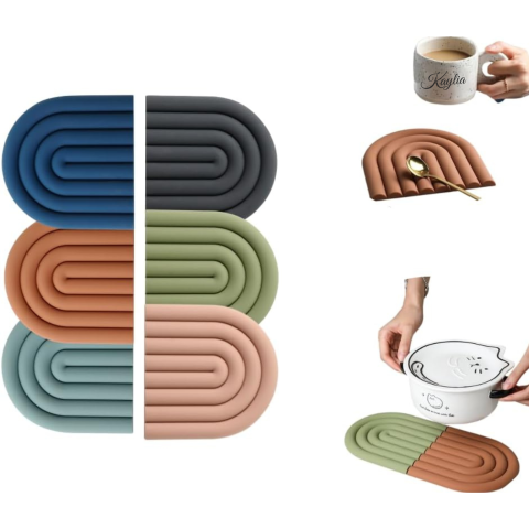 Produse pentru casa - set-2-x-suport-farfurii-cani-termorezistente-din-silicon-kaylia-anti-alunecare-rezistent-la-caldura-protectie-masa-model-curcubeu-design-modern-placemat-coaster-multicolor-10x10-sau-15x15