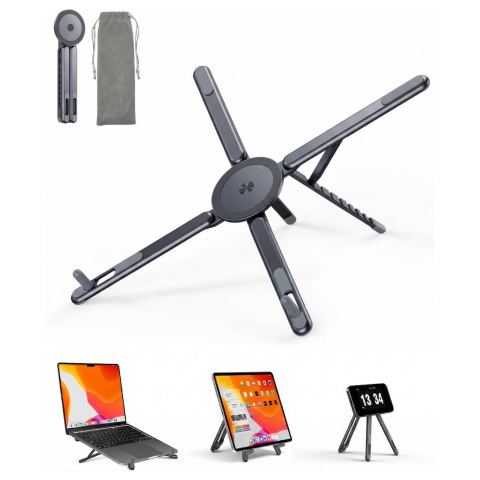 Produse - suport-magnetic-multifunctional-pentru-laptop-tableta-si-telefon-atractie-magnetica-puternica-unghi-reglabil-inaltime-ajustabila-portabil-magsafe-aluminiu-negru