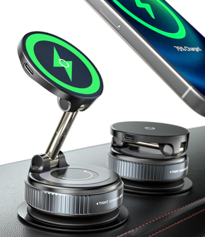 Accesorii telefon - suport-telefon-cu-ventuza-de-vid-fixare-magnetica-si-incarcare-wireless