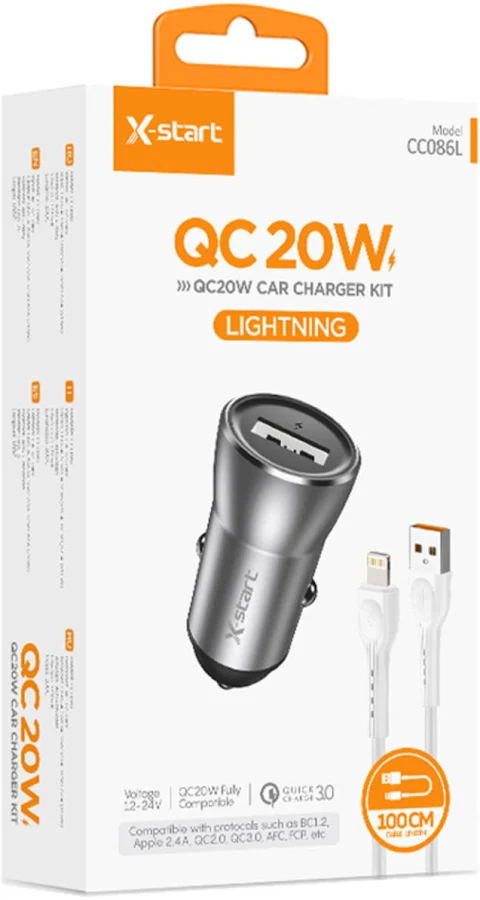 ACCESORII AUTO - Set Incarcator Auto CC086L cu Cablu Lightning 1M