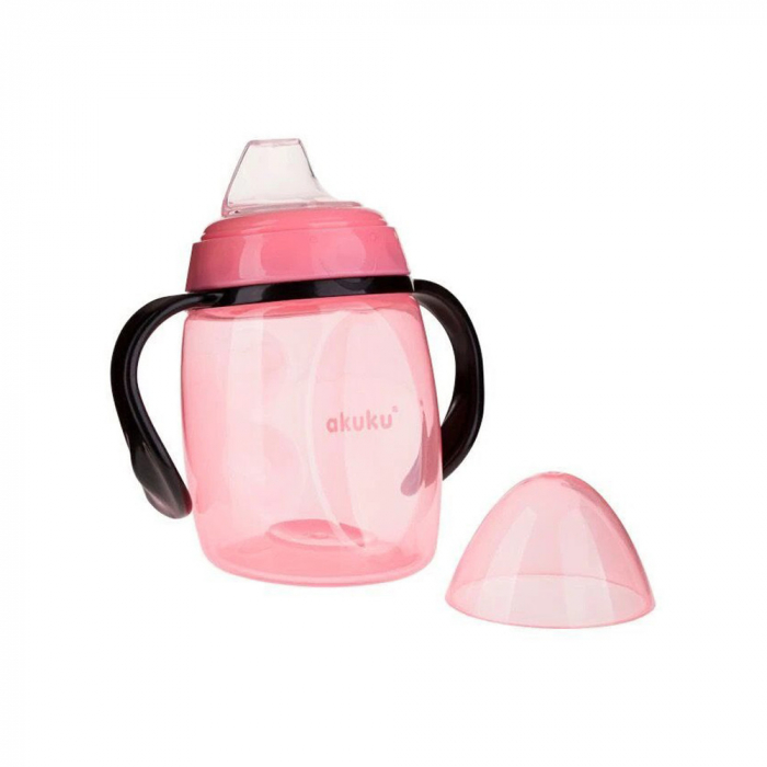 Canita cu duza silicon si manere, antivarsare, 280 ml, roz [1]