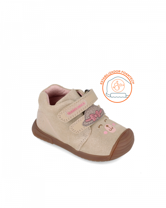 Pantofi fete, din piele naturala, bej cu imprimeuri, Biomecanics 241107-C677 [3]