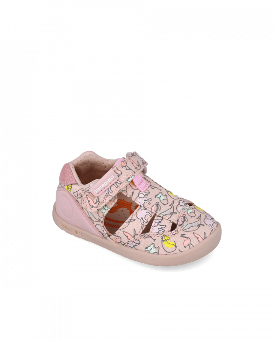 Sandale Fete, din material textil, roz cu imprimeuri, Biomecanics 252193-A032 [1]