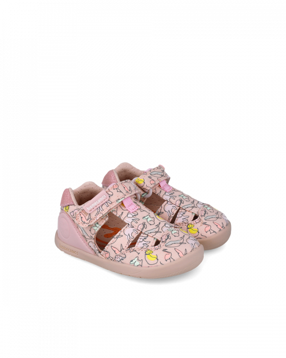 Sandale Fete, din material textil, roz cu imprimeuri, Biomecanics 252193-A032 [2]