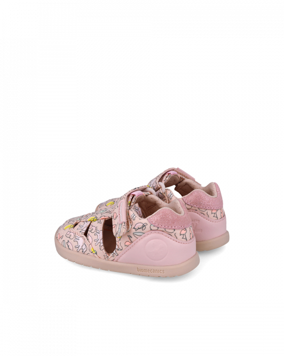 Sandale Fete, din material textil, roz cu imprimeuri, Biomecanics 252193-A032 [3]