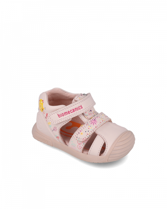 Sandale fete, din piele naturala, roz cu imprimeuri florale, Biomecanics 252107-A779 [1]