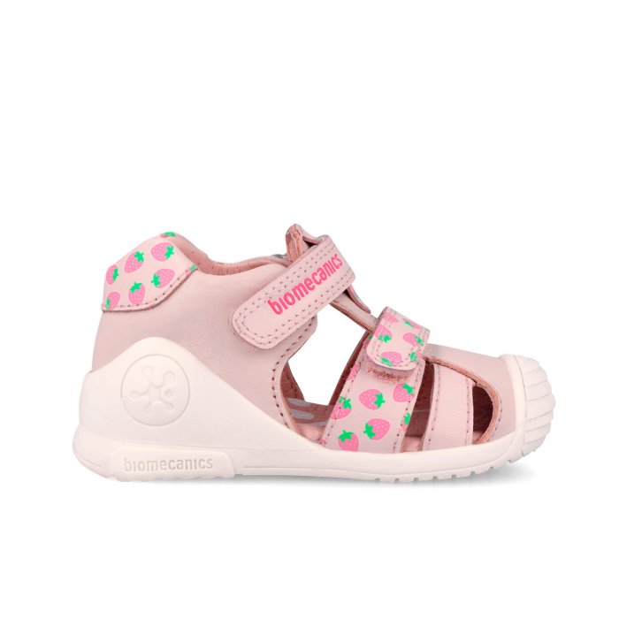 Sandale fete, din piele naturala, roz cu imprimeu capsune, Biomecanics 262107-A779 [2]