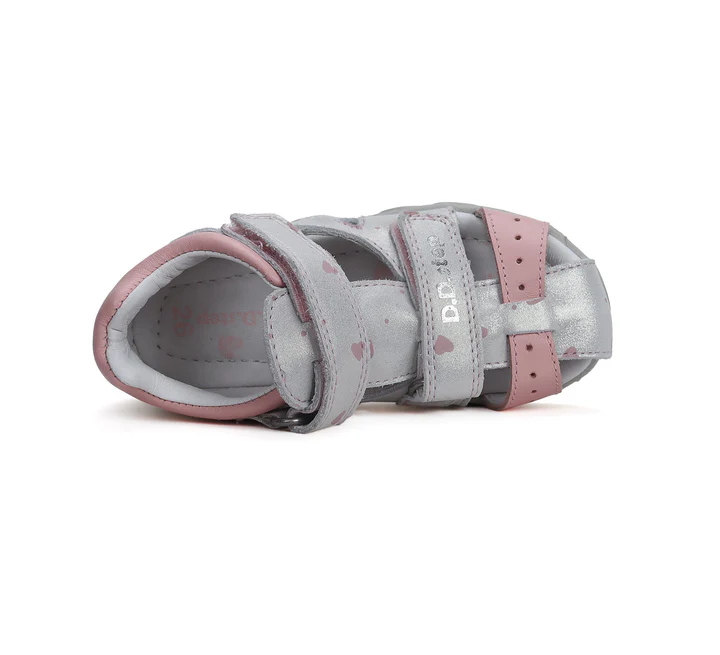 Sandale fete, din piele naturala, gri cu roz, DD Step G064-41911 [4]