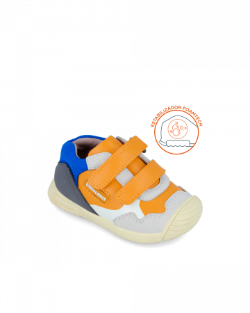 Pantofi baieti - Pantofi baieti, din piele naturala, galben multicolor, Biomecanics  241130-B240