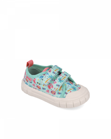 Toamna / Iarna 2025 - Pantofi din material textil, turquoise, cu imprimeuri, Pique, Garvalin 252383-A539
