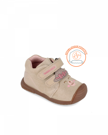 Pantofi fete, din piele naturala, bej cu imprimeuri, Biomecanics 241107-C677 [2]
