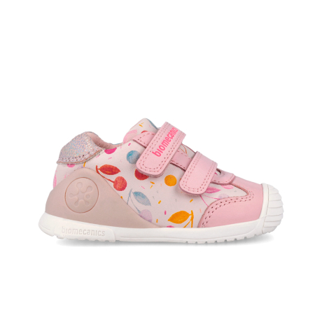 Pantofi fete, din piele naturala, roz cu imprimeu floricele , Biomecanics 262102-A779 [1]