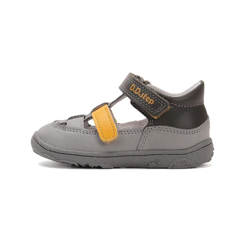 Sandale baieti - Sandale baieti, din piele naturala, deschise, gri, BAREFOOT, DD STEP H077-51332