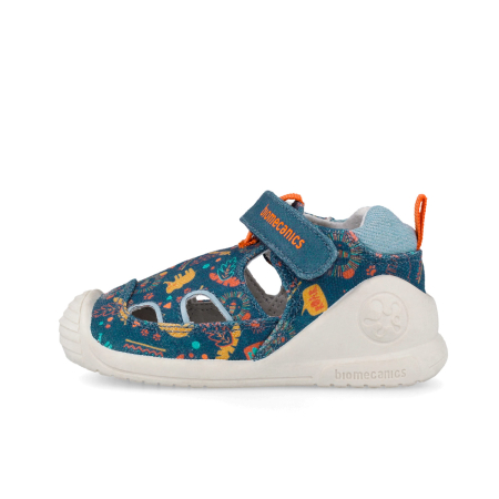 Sandale baieti, din material textil, jeans cu imprimeu dino, Biomecanics 262184-A556 [4]