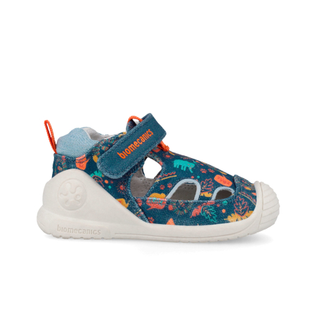 Sandale baieti, din material textil, jeans cu imprimeu dino, Biomecanics 262184-A556 [1]