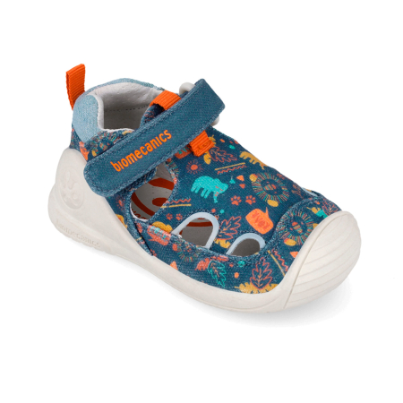 Sandale baieti, din material textil, jeans cu imprimeu dino, Biomecanics 262184-A556 [3]