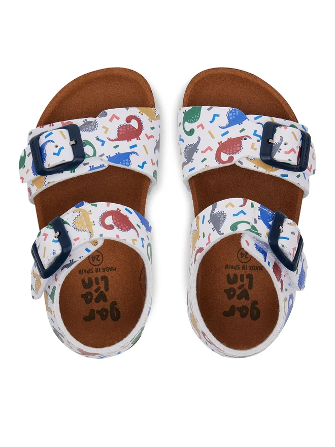 Sandale baieti, din material sintetic, alb mat cu imprimeuri, Garvalin 252472-B050 [3]