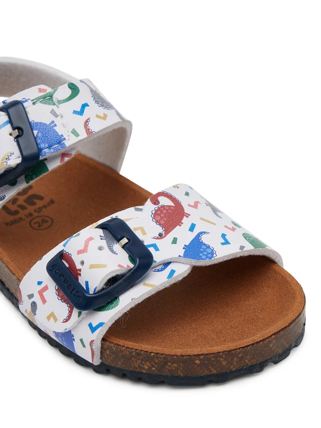 Sandale baieti, din material sintetic, alb mat cu imprimeuri, Garvalin 252472-B050 [5]