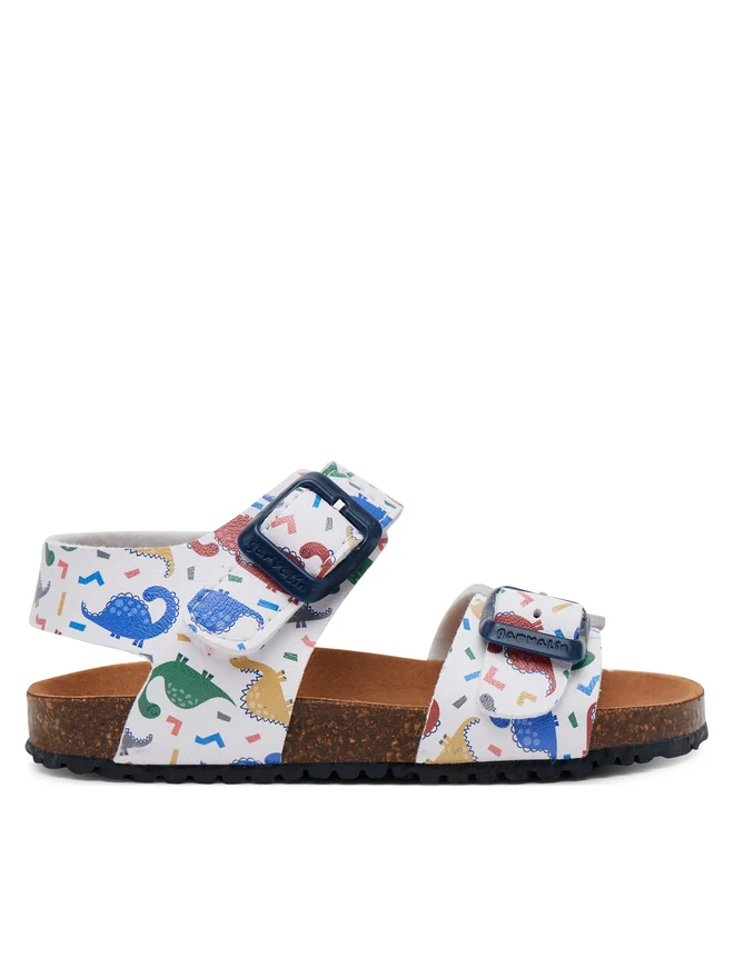 Sandale baieti, din material sintetic, alb mat cu imprimeuri, Garvalin 252472-B050 [6]