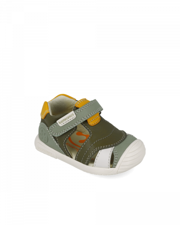 Sandale Baieti, din piele naturala, verde militar, Biomecanics 252126-B788