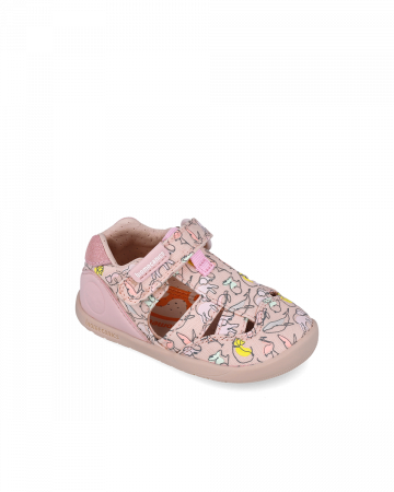 Sandale fete - Sandale Fete, din material textil, roz cu imprimeuri, Biomecanics 252193-A032
