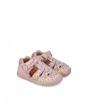 Sandale Fete, din material textil, roz cu imprimeuri, Biomecanics 252193-A032 [1]