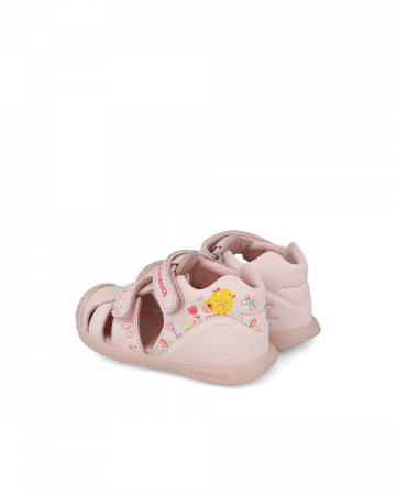 Sandale fete, din piele naturala, roz cu imprimeuri florale, Biomecanics 252107-A779 [2]