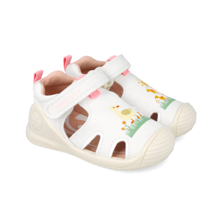 Incaltaminte fete - Sandale fete din material textil, alb, Biomecanics 262178-C050