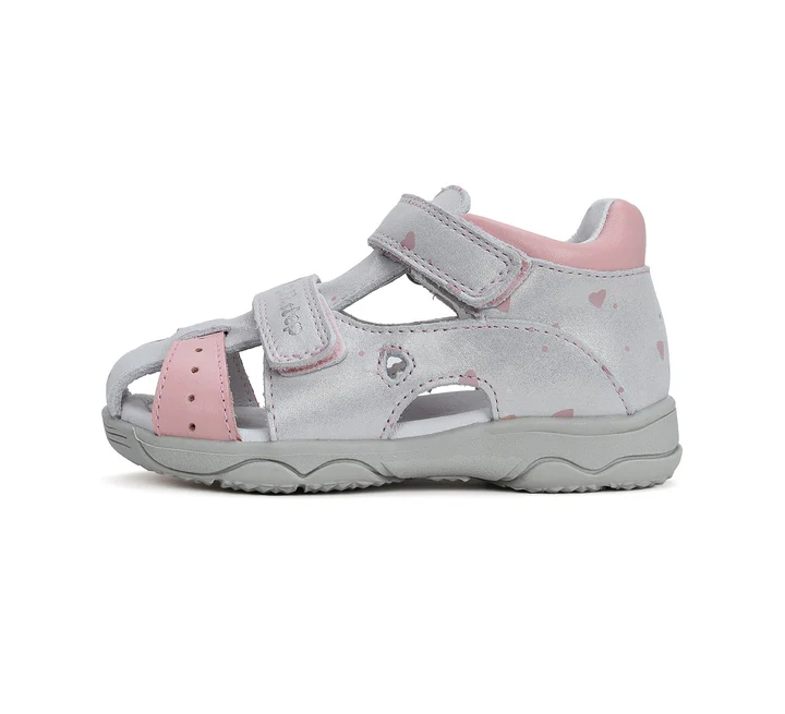 Sandale fete, din piele naturala, gri cu roz, DD Step G064-41911 [1]