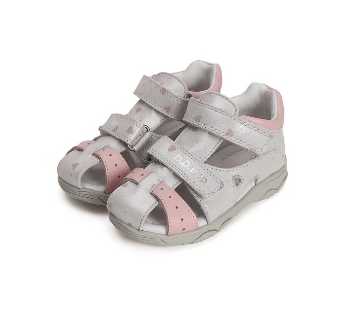 Sandale fete, din piele naturala, gri cu roz, DD Step G064-41911 [5]