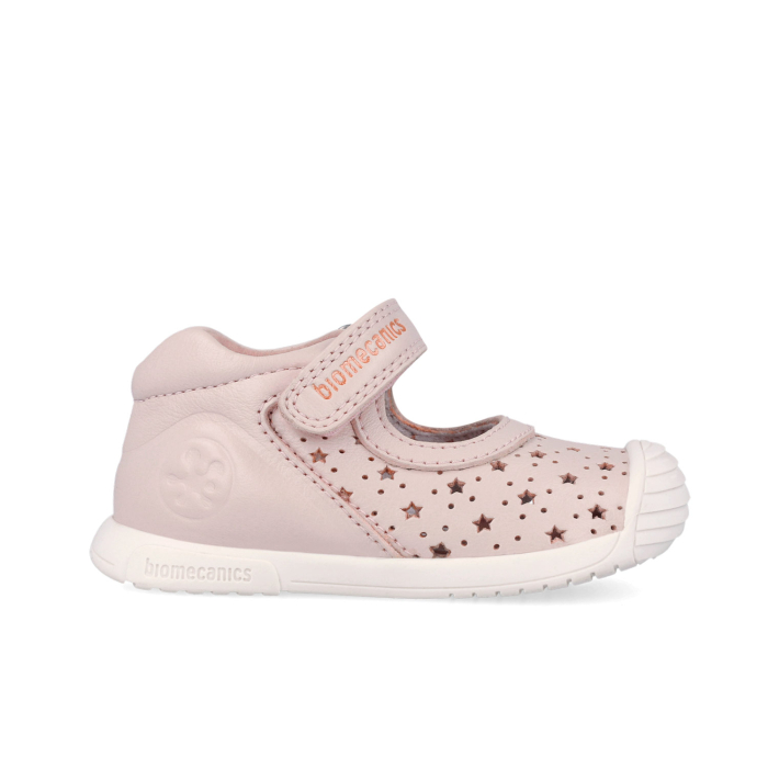 Balerini fete din piele naturală, model perforat cu steluțe, roz pal - Biomecanics [4]