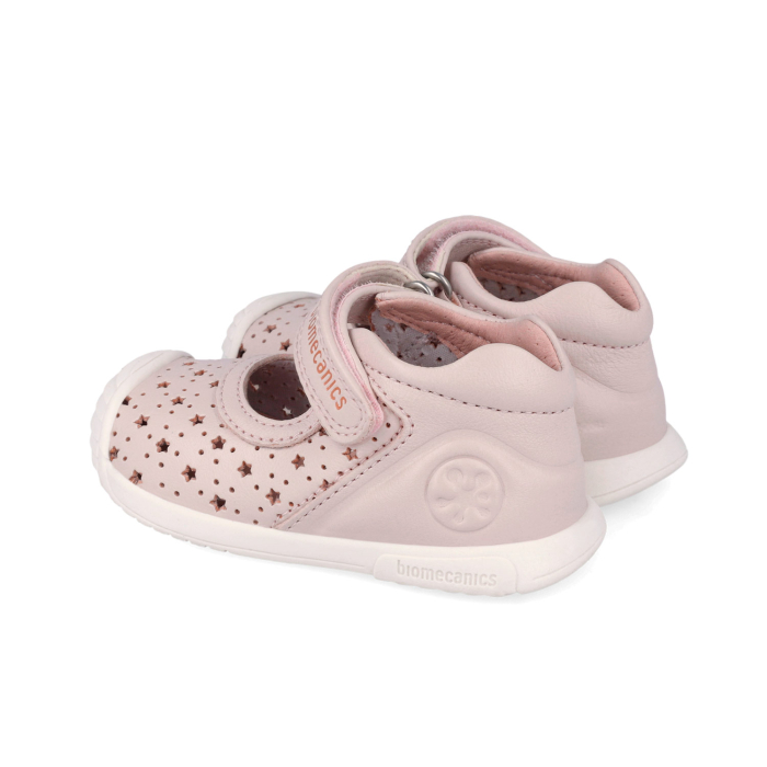 Balerini fete din piele naturală, model perforat cu steluțe, roz pal - Biomecanics [2]