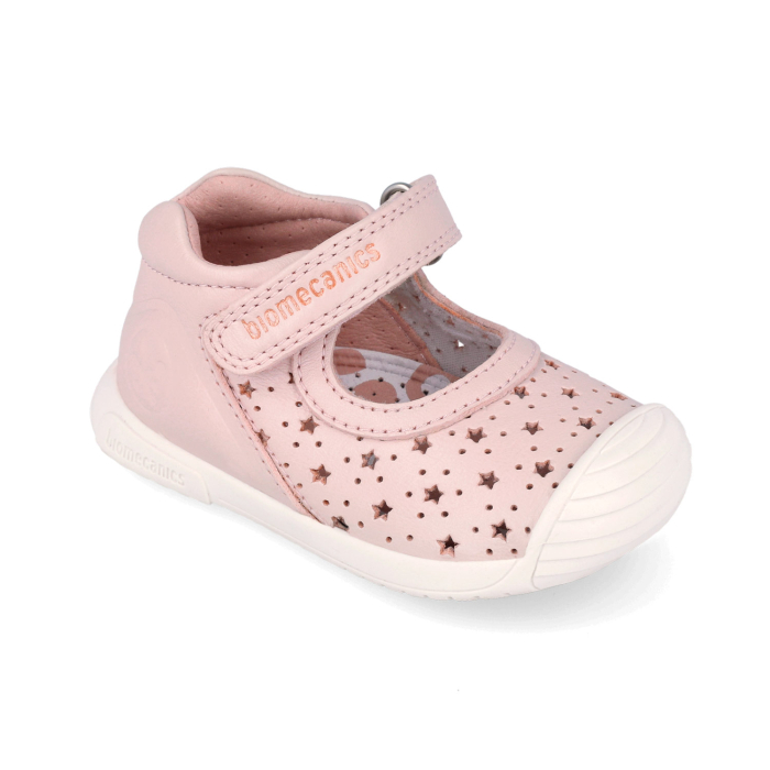 Balerini fete din piele naturală, model perforat cu steluțe, roz pal - Biomecanics [3]