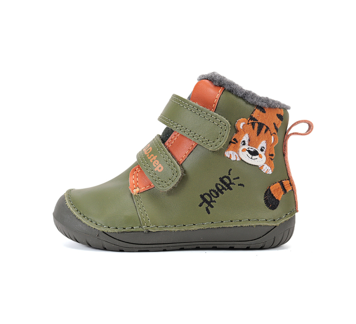 Ghete Copii Baieti DDStep Imblaniti Verde Oliv cu Tigru Brodat W070-62660A - Piele Naturală [3]
