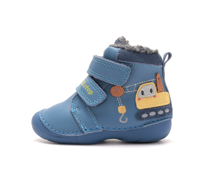 Ghete Copii Baieti DDStep Primii Pași Imblanite Albastru cu Macara W015-62928B - Piele Naturală [3]