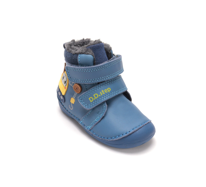 Ghete Copii Baieti DDStep Primii Pași Imblanite Albastru cu Macara W015-62928B - Piele Naturală [2]